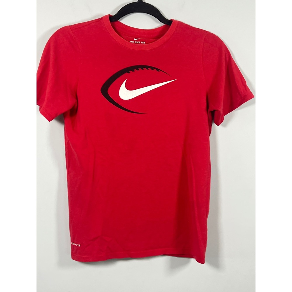 Nike Kids Red Black Football White Logo Short Sleeve Shirt Boys Large Sportswear